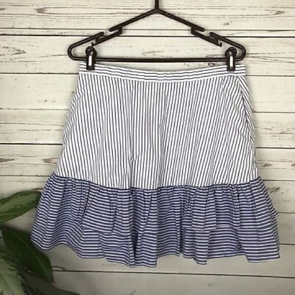 J. Crew White & Chambray Blue Striped Lined Cocktail Ruffle Skirt - Picture 3 of 7